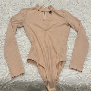 Blush Pink V Neck Cutout Bodysuit